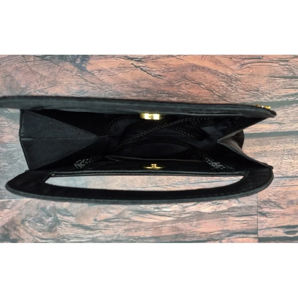 Black Satin Evening Bag Gold Bling Rope Strap Foldable Purse Wedding Prom Travel